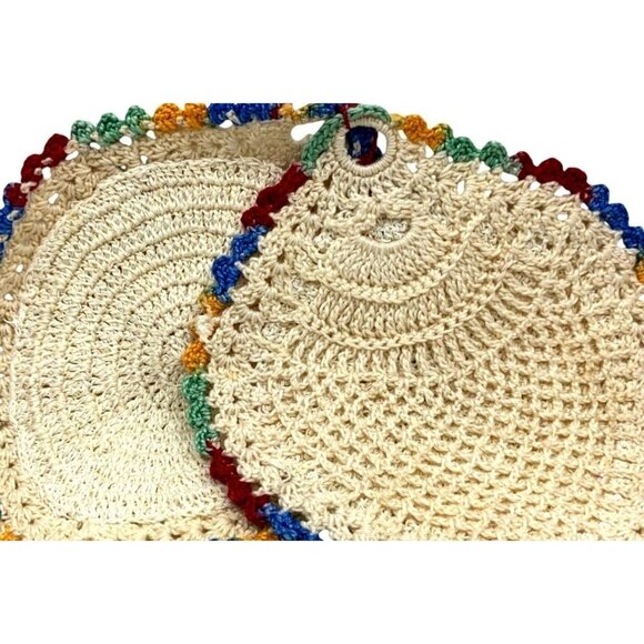 2 Crochet Rainbow Edge Doily Table Place Mat Trivet Coaster Hot Pad Pot Holder - Picture 7 of 11